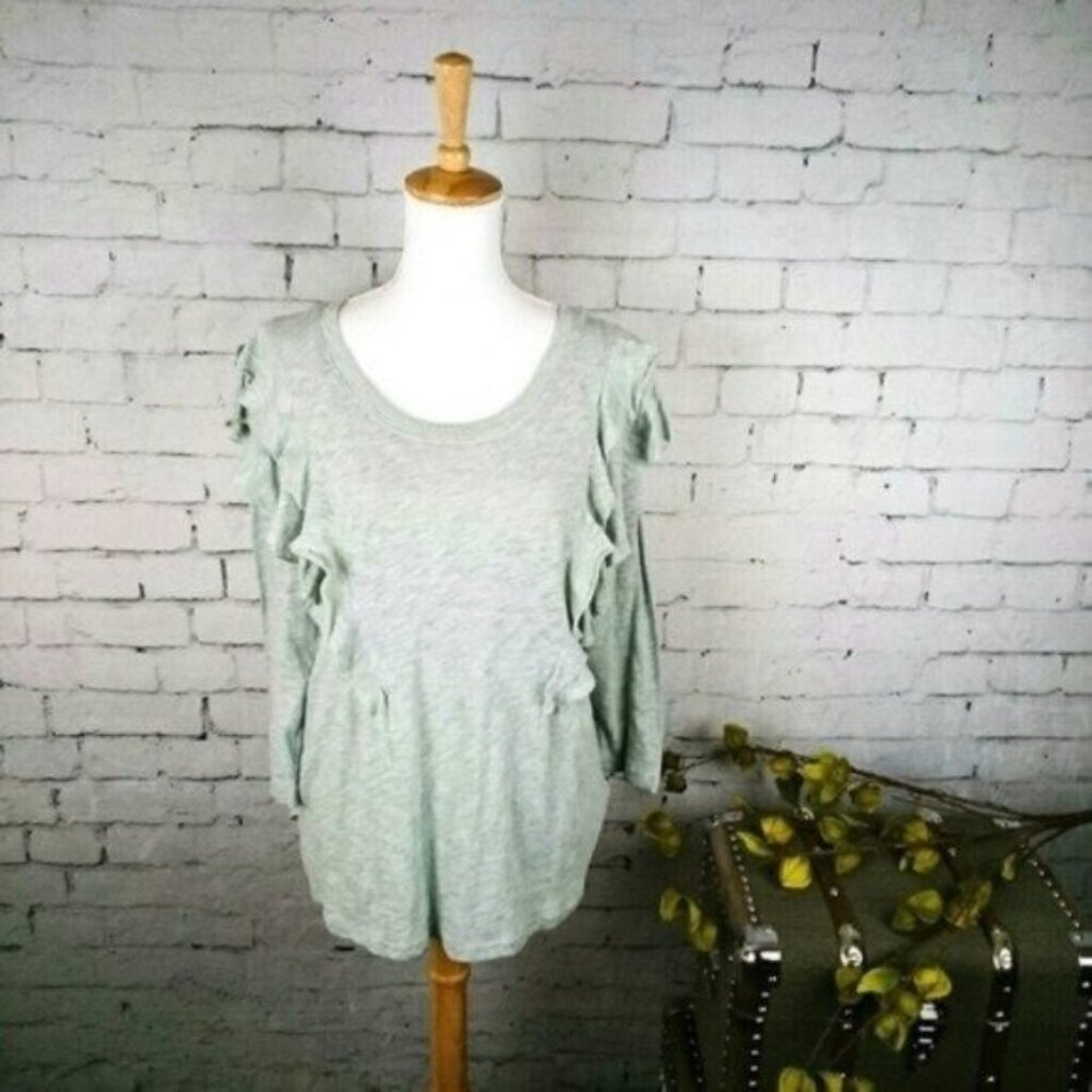 Seven7 Boho Ruffled 3/4 Sleeve Knit Top Mint Size Large